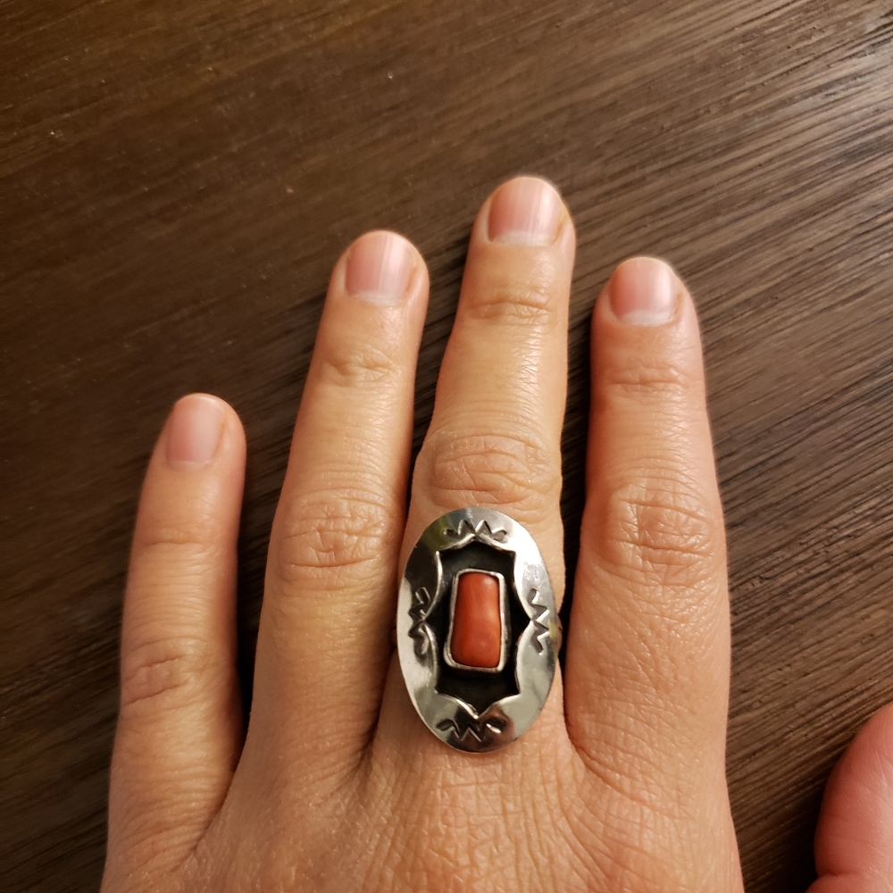 Vintage Sterling Silver Coral Ring